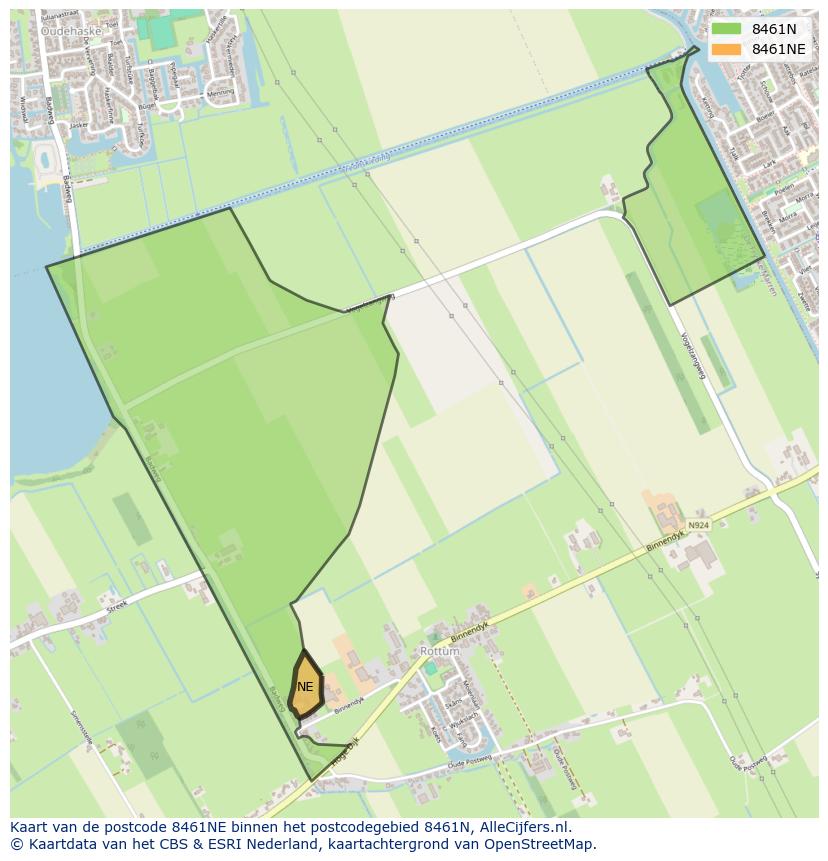 Afbeelding van het postcodegebied 8461 NE op de kaart.