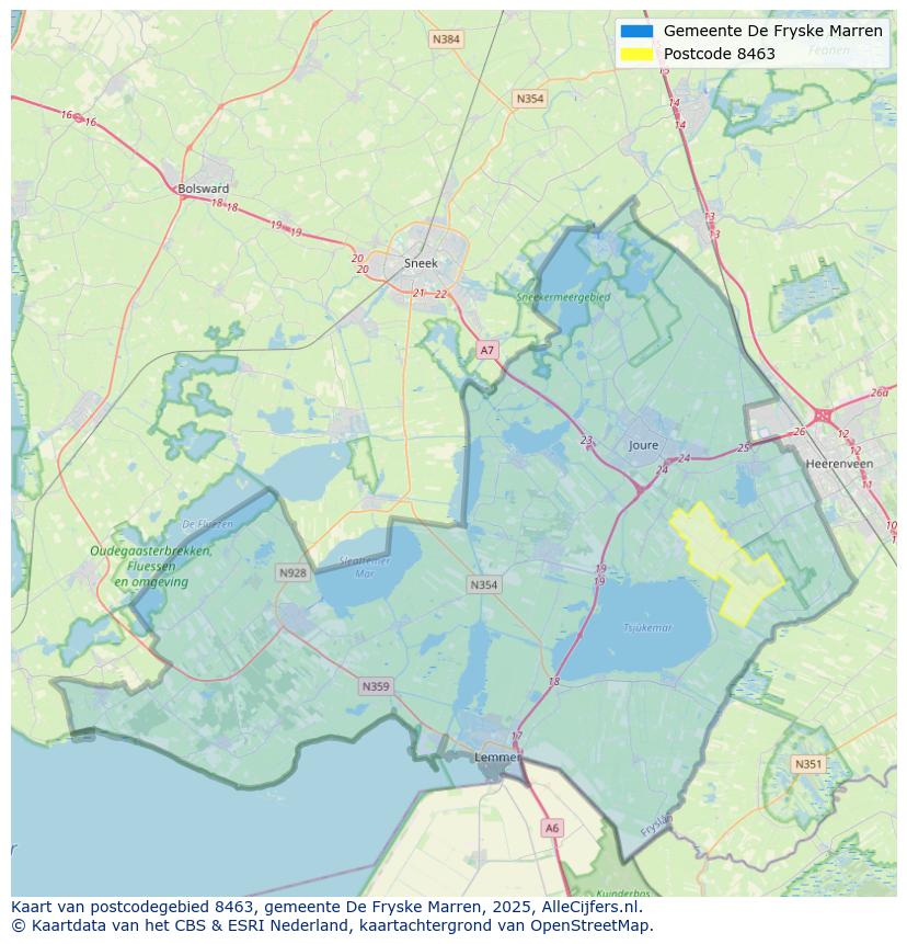 Afbeelding van het postcodegebied 8463 op de kaart.