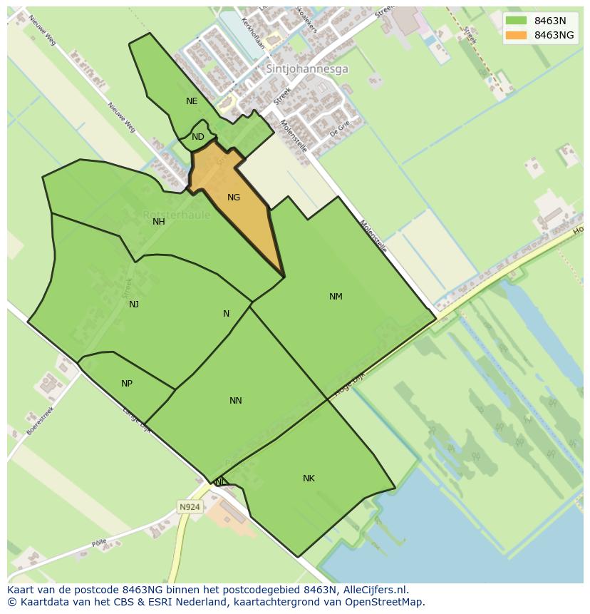 Afbeelding van het postcodegebied 8463 NG op de kaart.