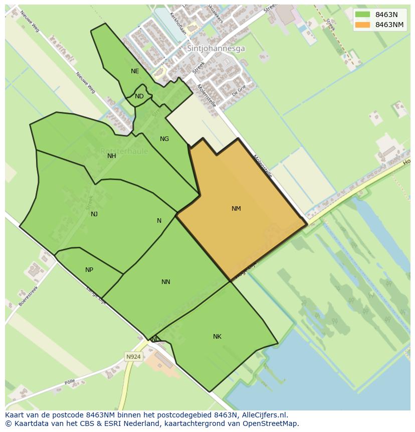 Afbeelding van het postcodegebied 8463 NM op de kaart.