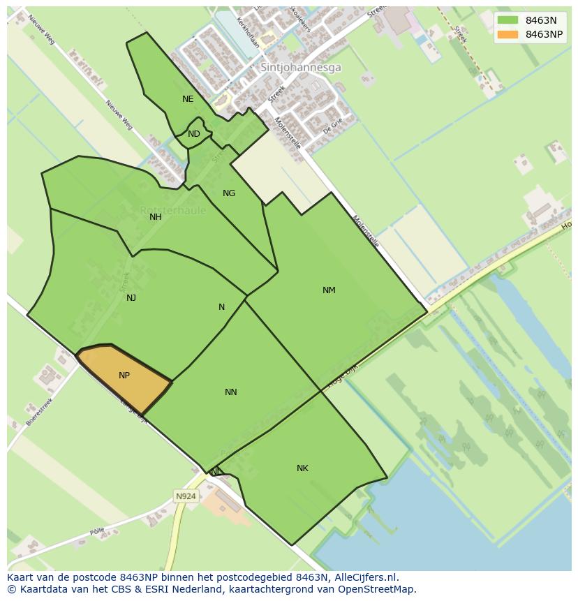 Afbeelding van het postcodegebied 8463 NP op de kaart.