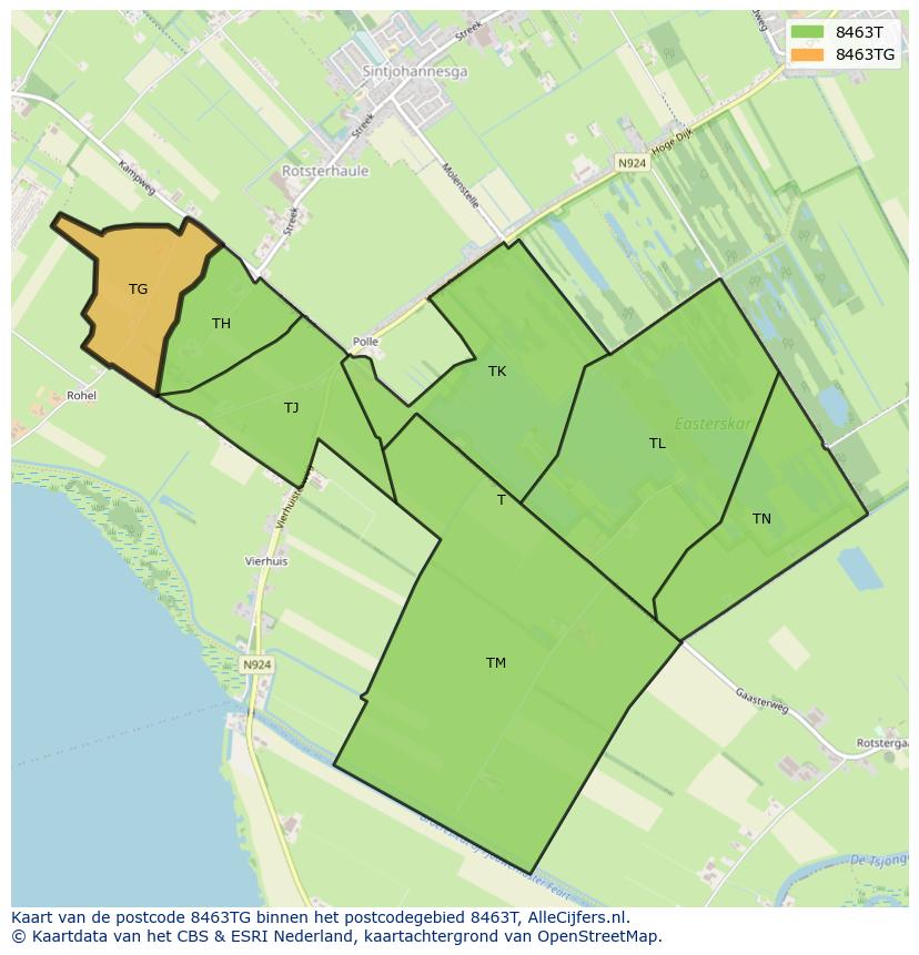Afbeelding van het postcodegebied 8463 TG op de kaart.