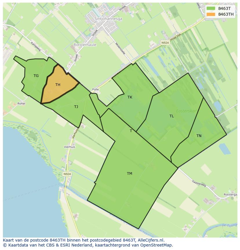 Afbeelding van het postcodegebied 8463 TH op de kaart.