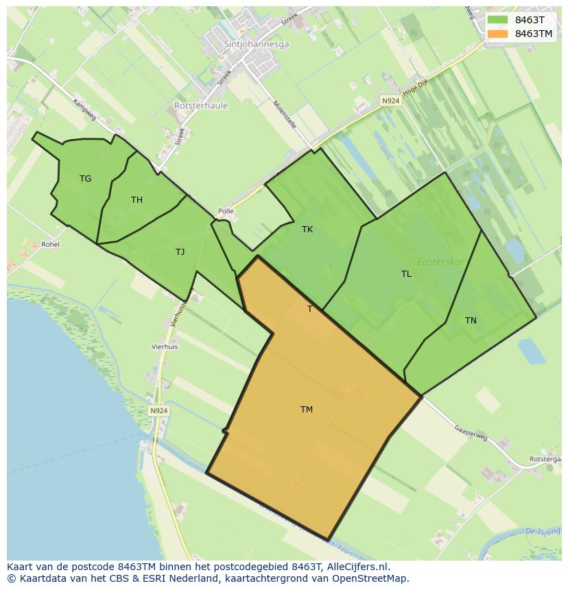 Afbeelding van het postcodegebied 8463 TM op de kaart.