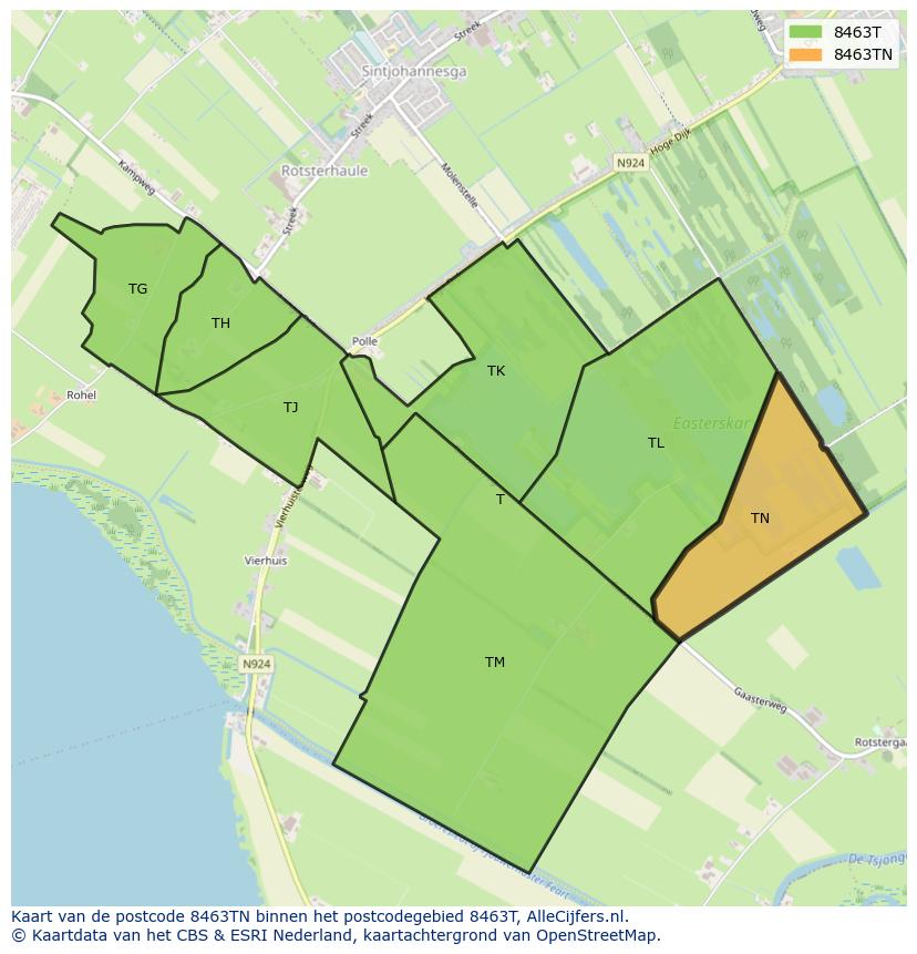 Afbeelding van het postcodegebied 8463 TN op de kaart.