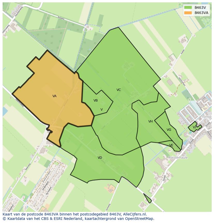 Afbeelding van het postcodegebied 8463 VA op de kaart.