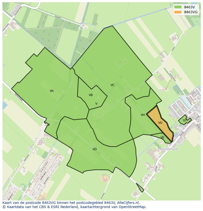 Afbeelding van het postcodegebied 8463 VG op de kaart.