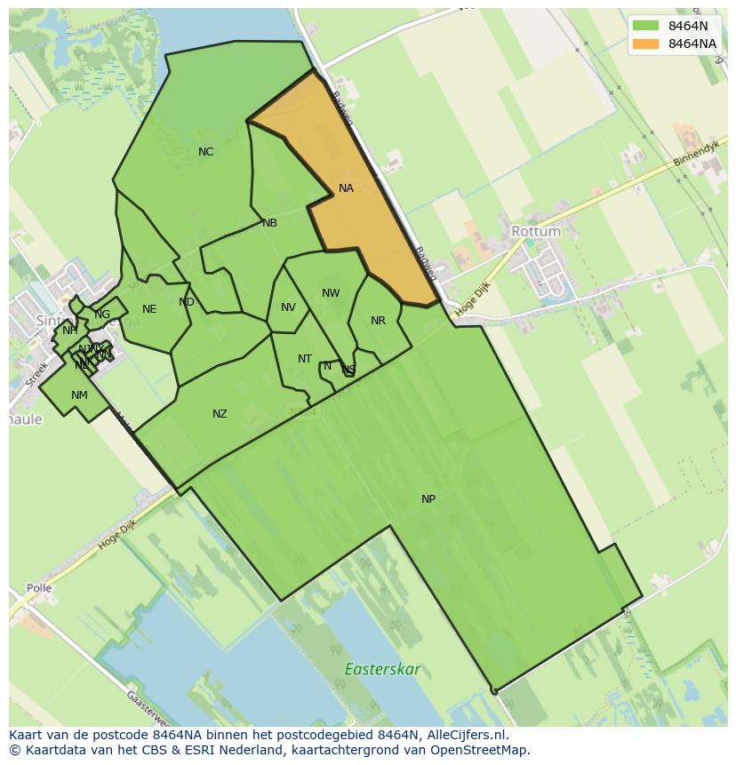 Afbeelding van het postcodegebied 8464 NA op de kaart.