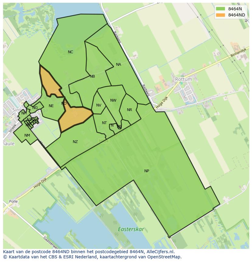 Afbeelding van het postcodegebied 8464 ND op de kaart.