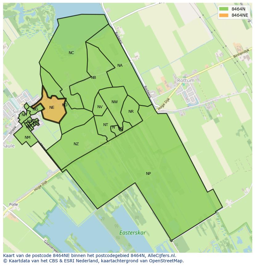 Afbeelding van het postcodegebied 8464 NE op de kaart.