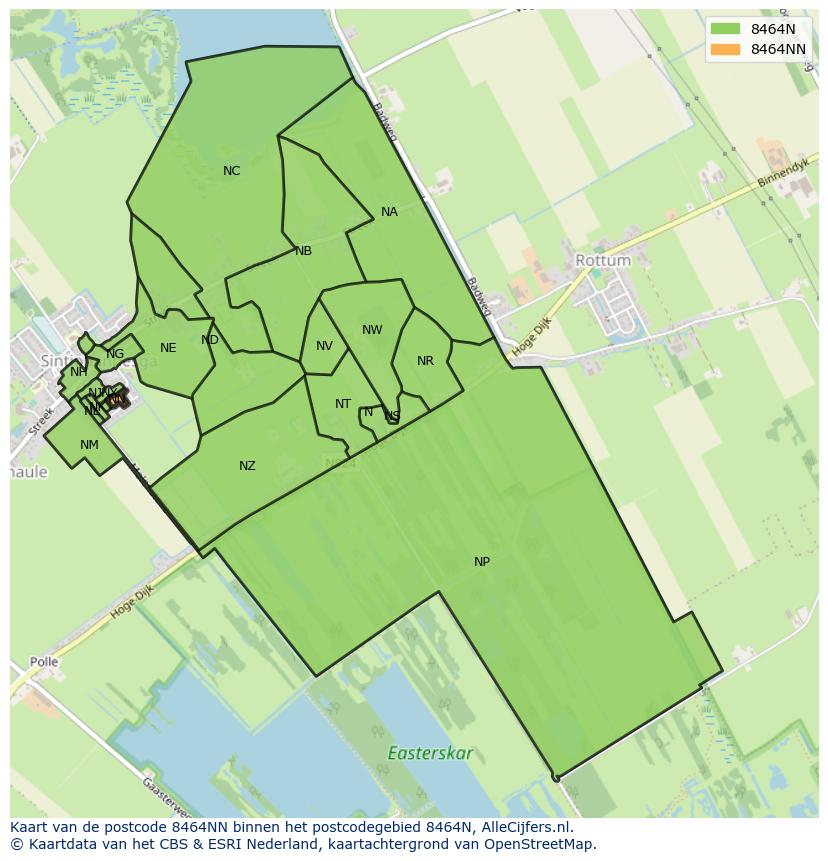 Afbeelding van het postcodegebied 8464 NN op de kaart.