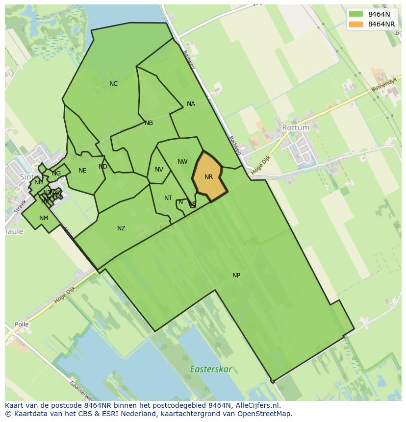 Afbeelding van het postcodegebied 8464 NR op de kaart.