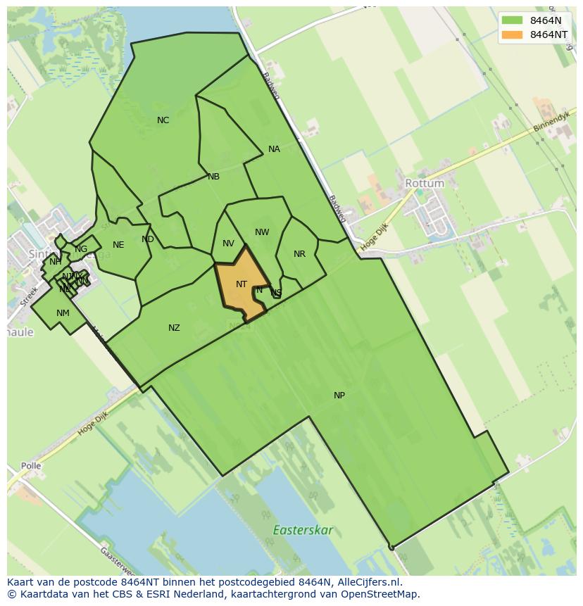 Afbeelding van het postcodegebied 8464 NT op de kaart.