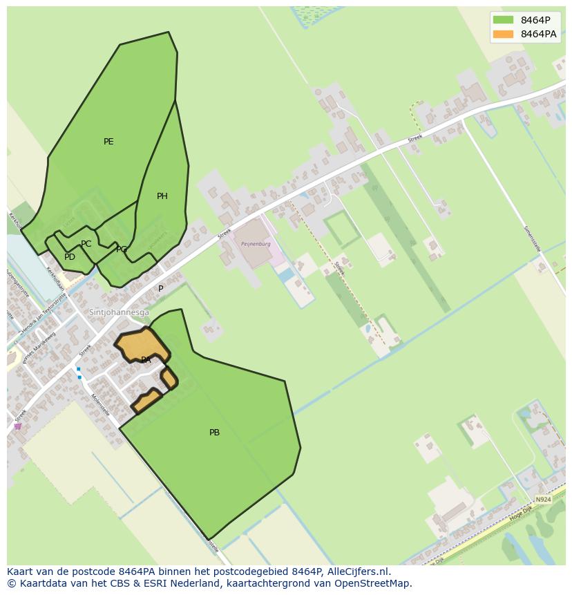 Afbeelding van het postcodegebied 8464 PA op de kaart.