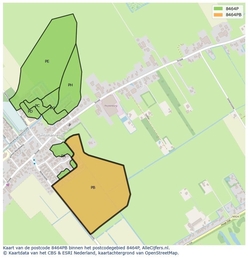 Afbeelding van het postcodegebied 8464 PB op de kaart.
