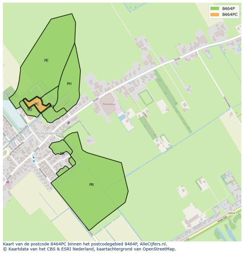Afbeelding van het postcodegebied 8464 PC op de kaart.