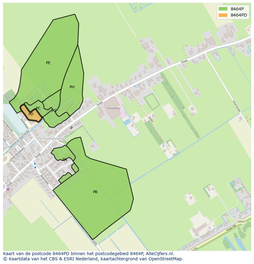 Afbeelding van het postcodegebied 8464 PD op de kaart.