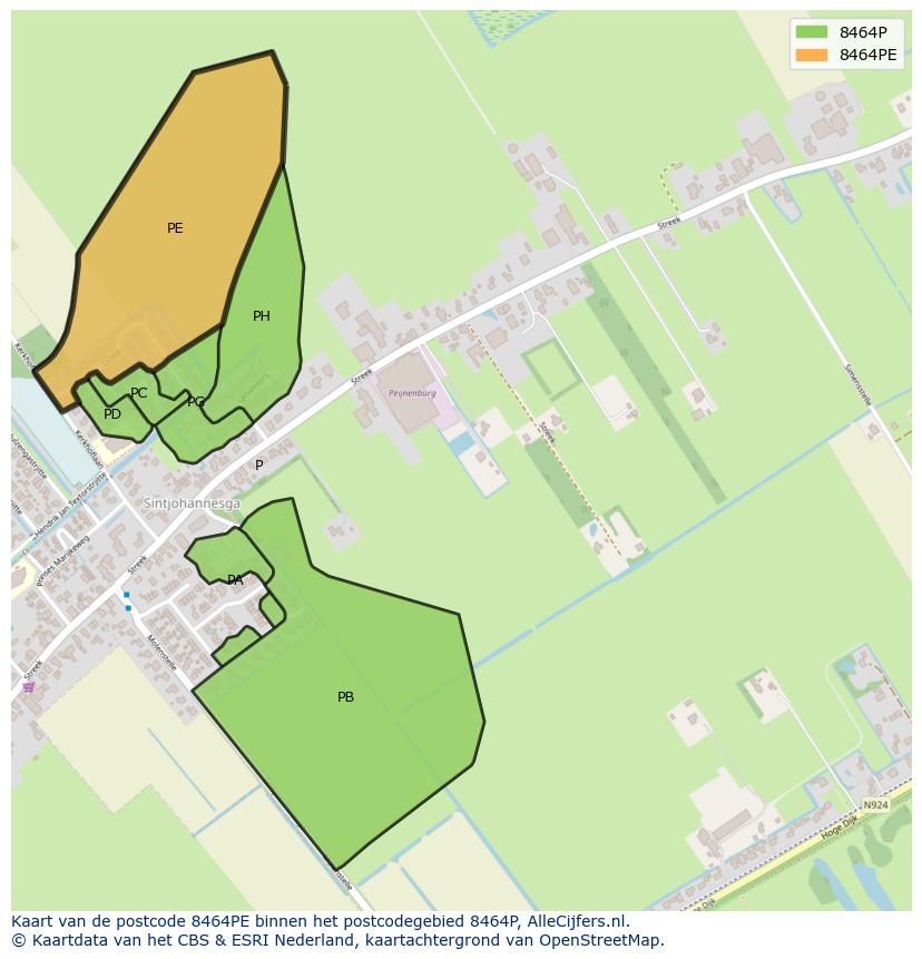 Afbeelding van het postcodegebied 8464 PE op de kaart.