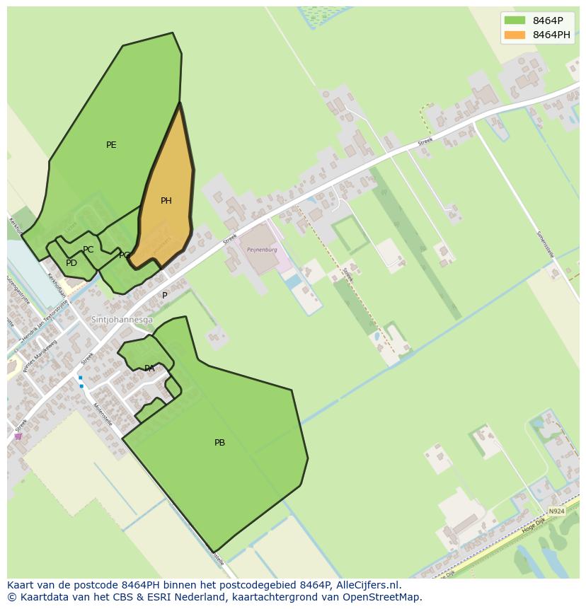 Afbeelding van het postcodegebied 8464 PH op de kaart.