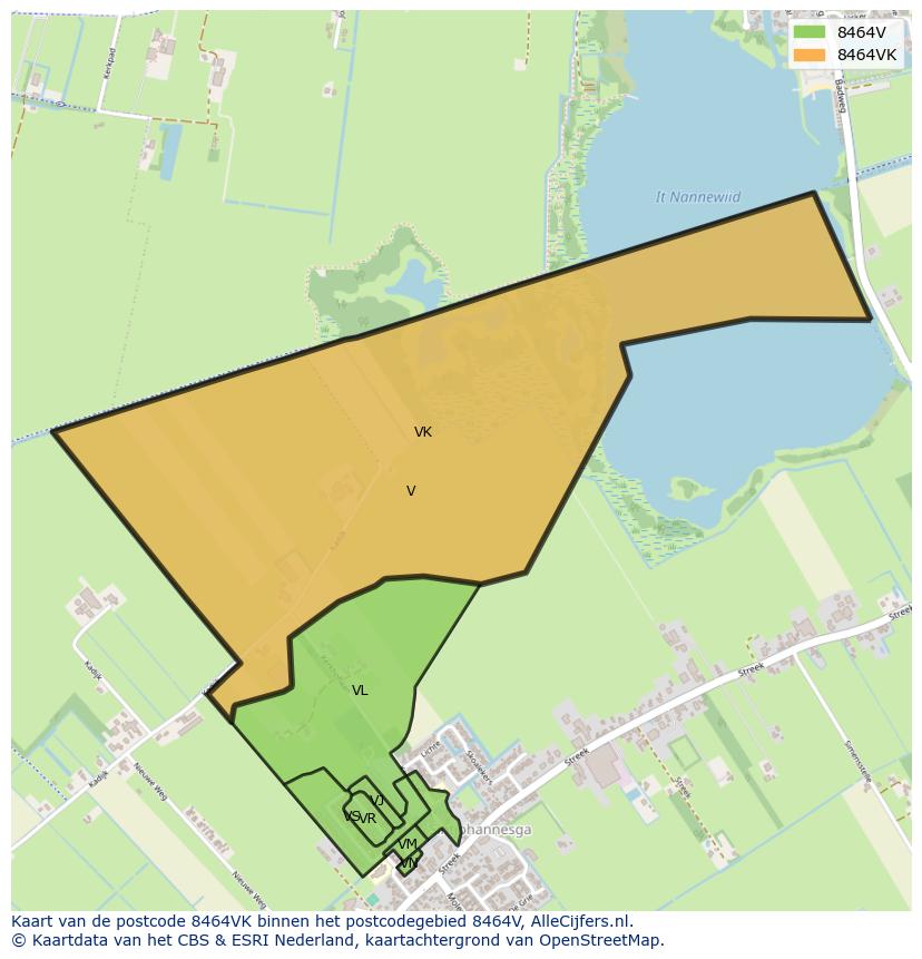 Afbeelding van het postcodegebied 8464 VK op de kaart.