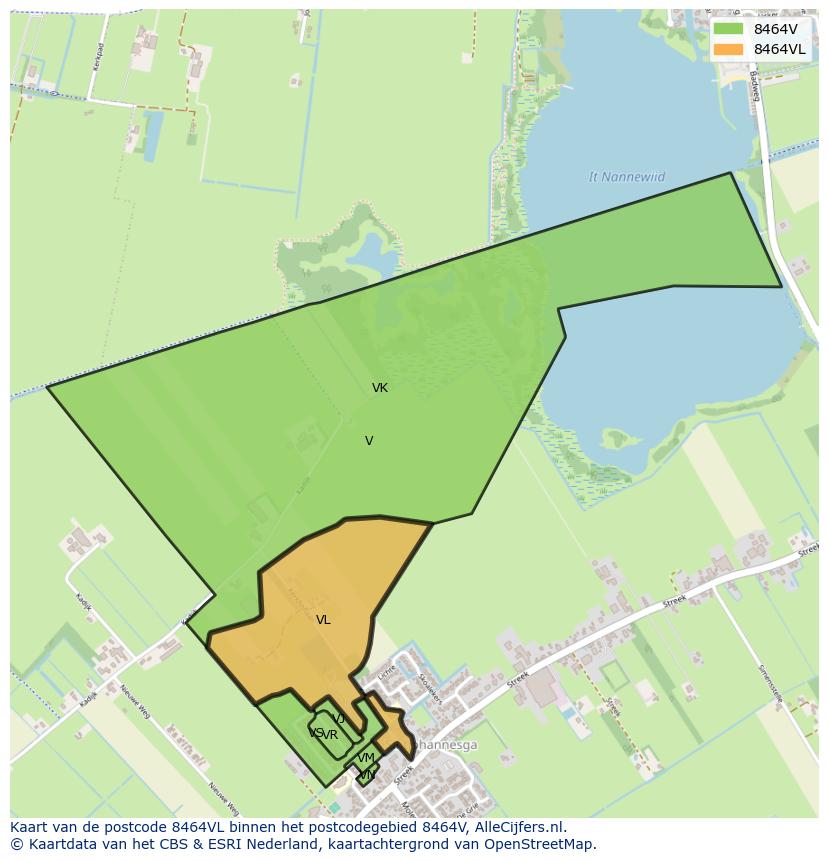 Afbeelding van het postcodegebied 8464 VL op de kaart.
