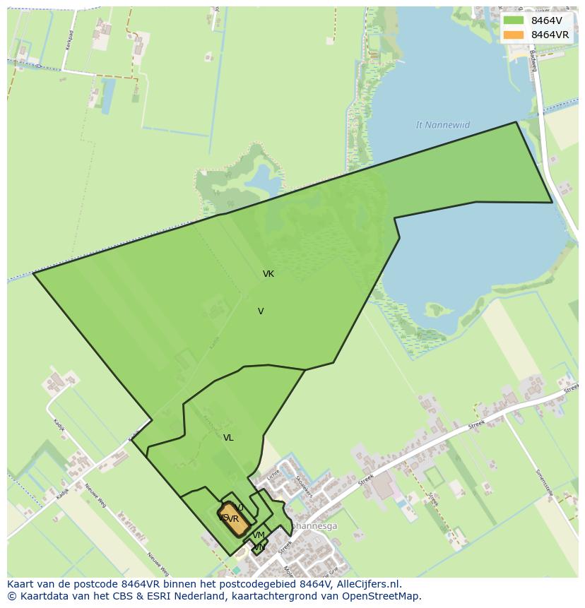 Afbeelding van het postcodegebied 8464 VR op de kaart.