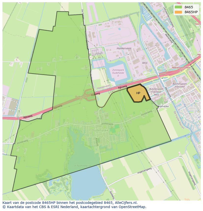 Afbeelding van het postcodegebied 8465 HP op de kaart.
