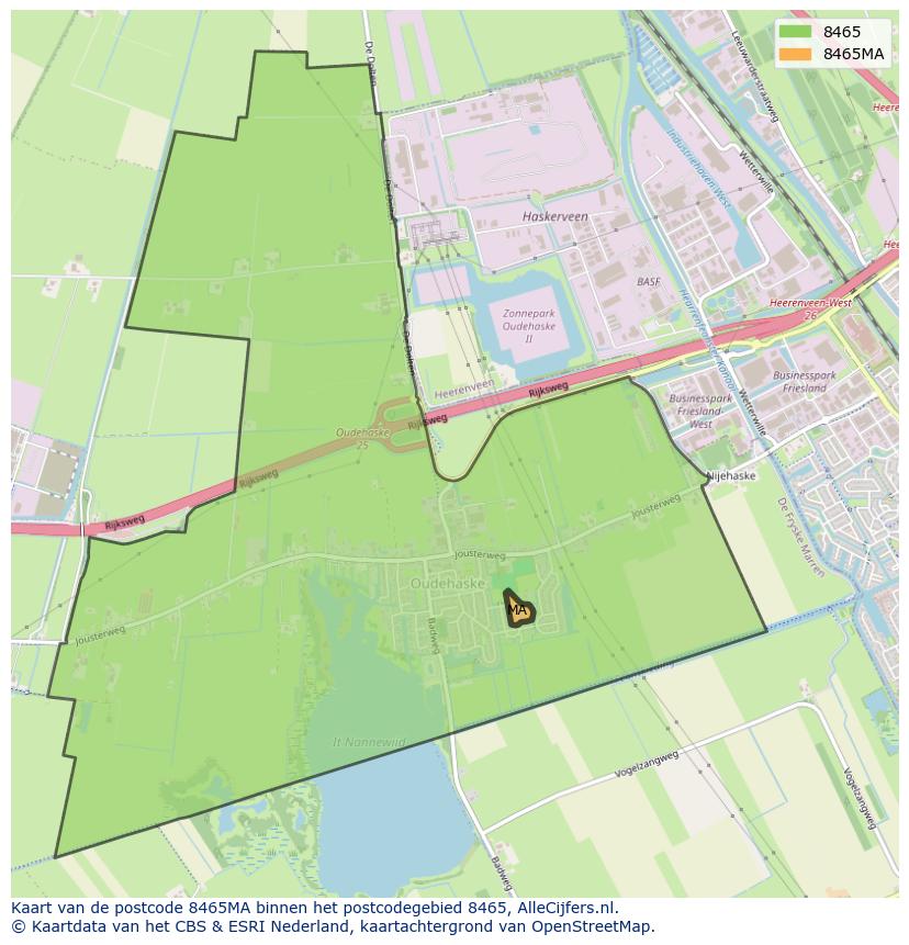 Afbeelding van het postcodegebied 8465 MA op de kaart.