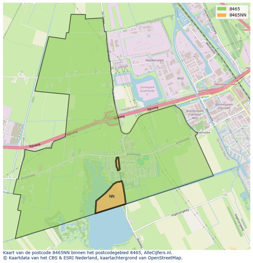 Afbeelding van het postcodegebied 8465 NN op de kaart.
