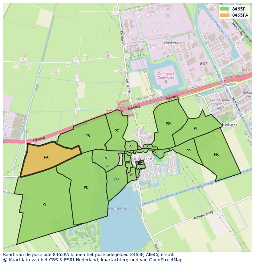Afbeelding van het postcodegebied 8465 PA op de kaart.