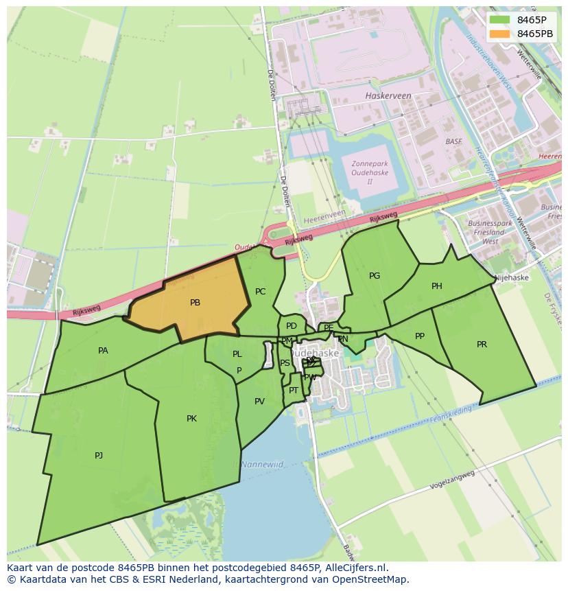 Afbeelding van het postcodegebied 8465 PB op de kaart.