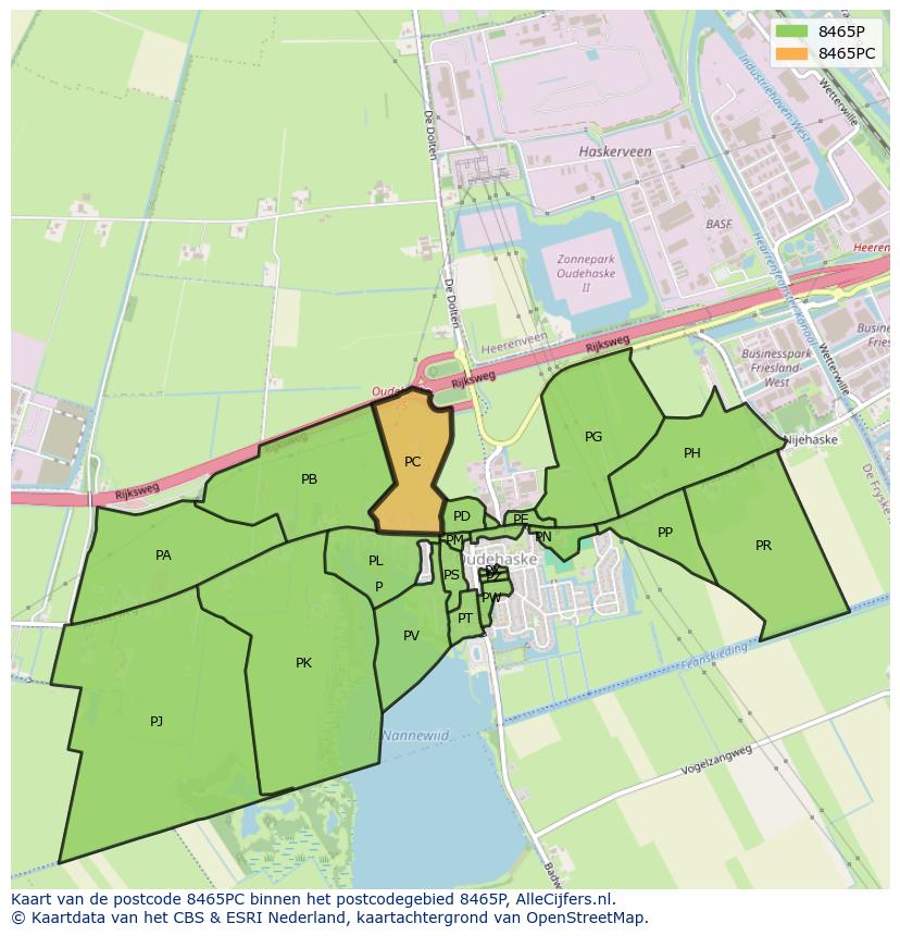 Afbeelding van het postcodegebied 8465 PC op de kaart.