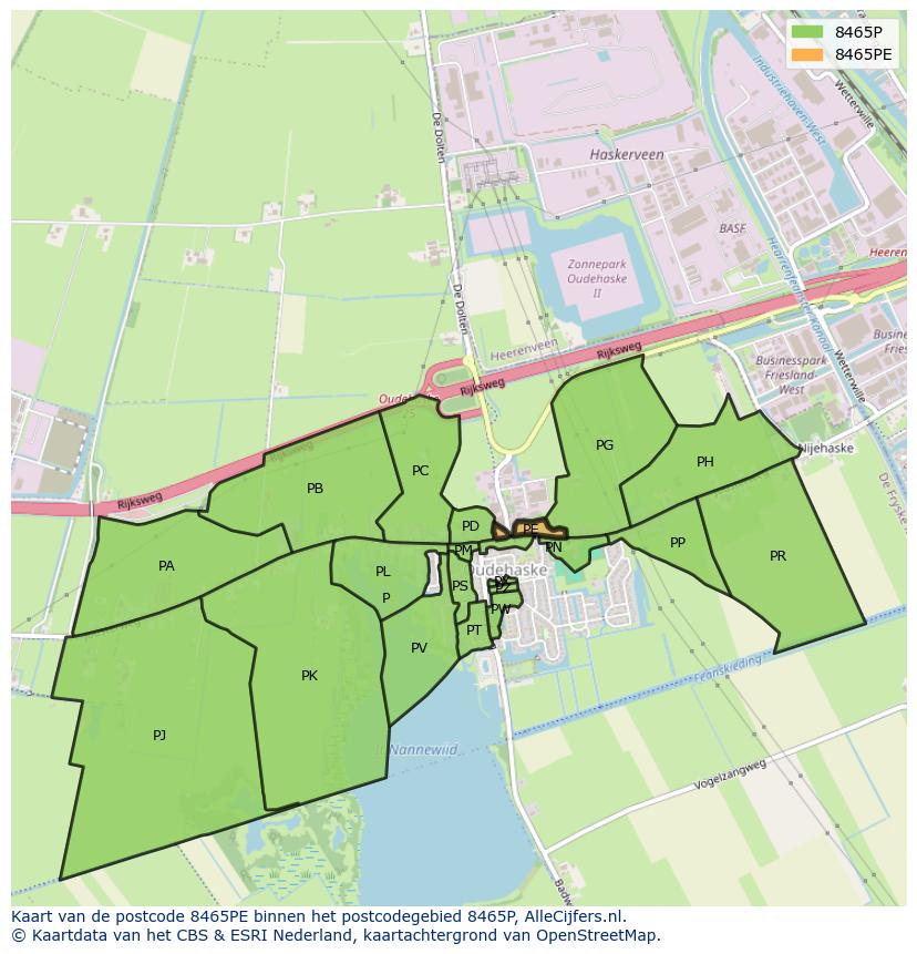 Afbeelding van het postcodegebied 8465 PE op de kaart.