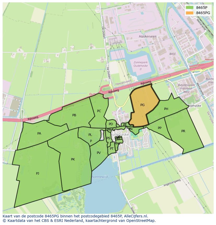 Afbeelding van het postcodegebied 8465 PG op de kaart.