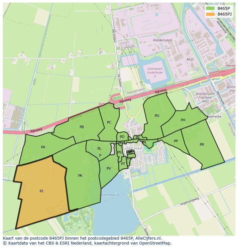 Afbeelding van het postcodegebied 8465 PJ op de kaart.
