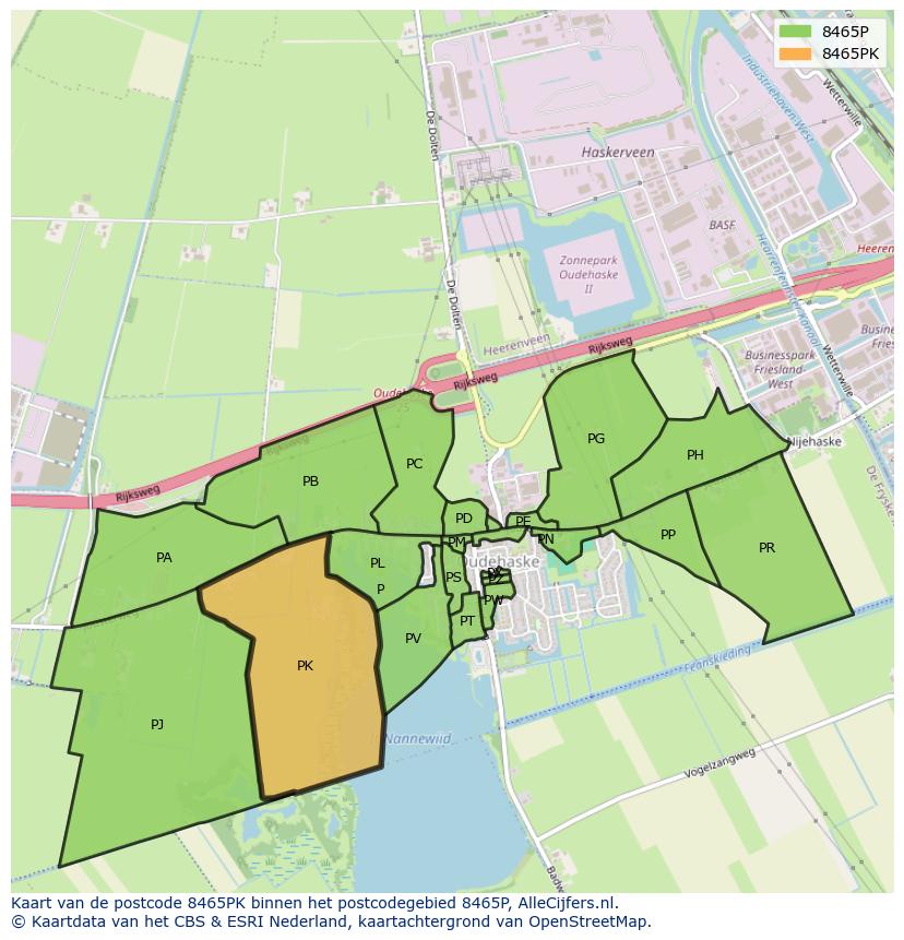 Afbeelding van het postcodegebied 8465 PK op de kaart.