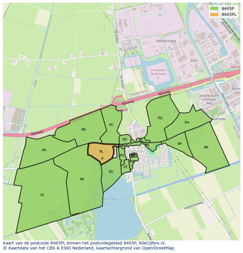 Afbeelding van het postcodegebied 8465 PL op de kaart.