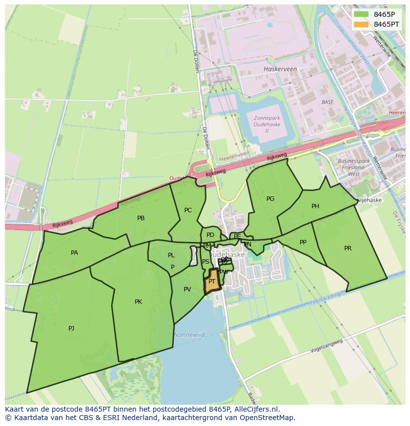 Afbeelding van het postcodegebied 8465 PT op de kaart.