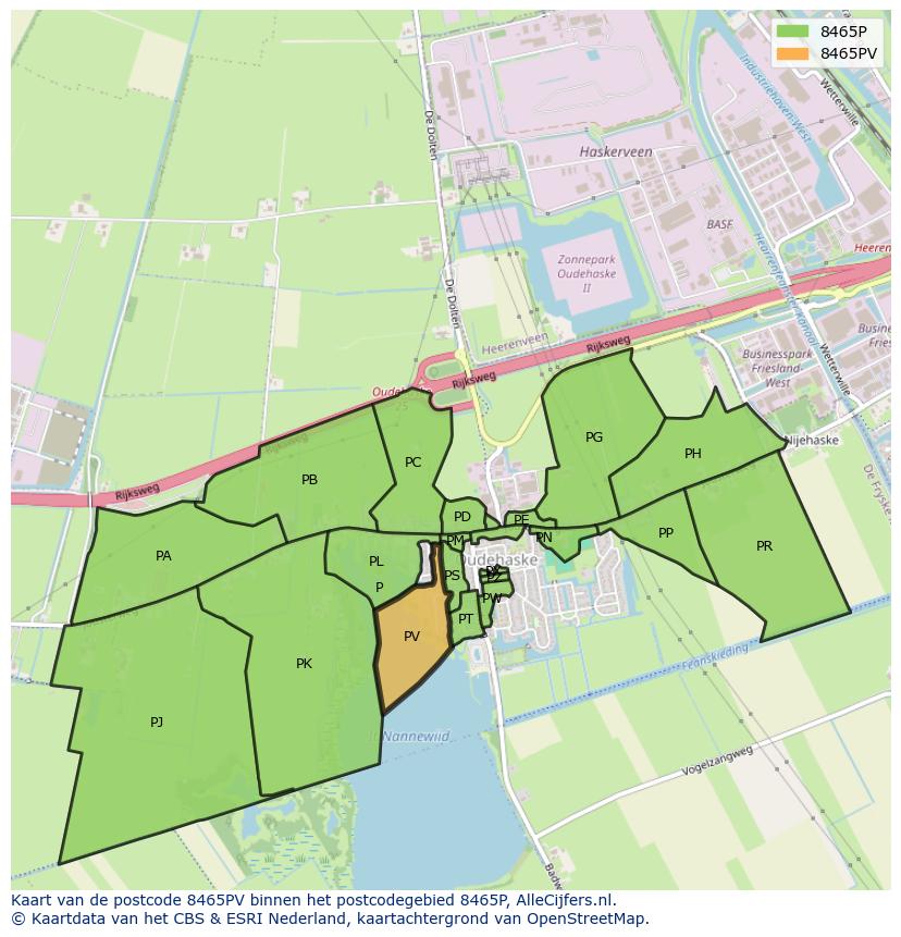 Afbeelding van het postcodegebied 8465 PV op de kaart.