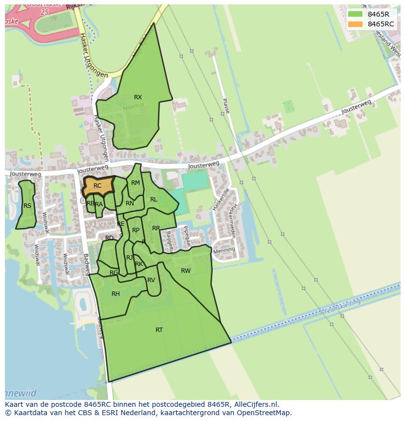 Afbeelding van het postcodegebied 8465 RC op de kaart.