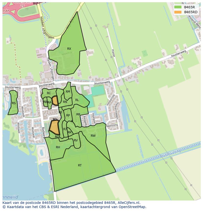 Afbeelding van het postcodegebied 8465 RD op de kaart.