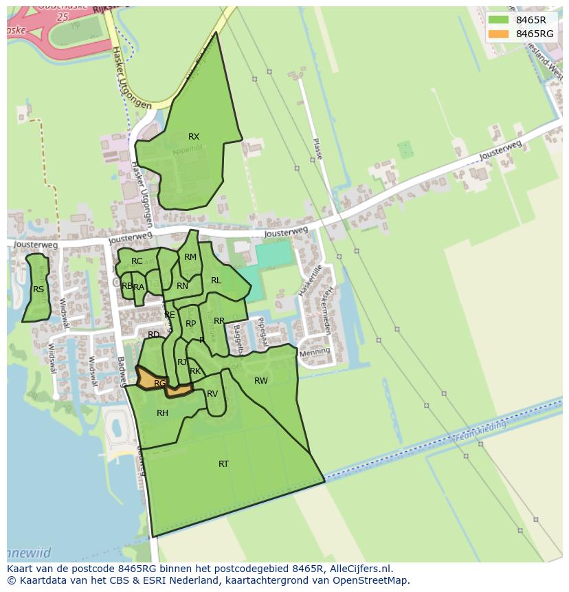 Afbeelding van het postcodegebied 8465 RG op de kaart.