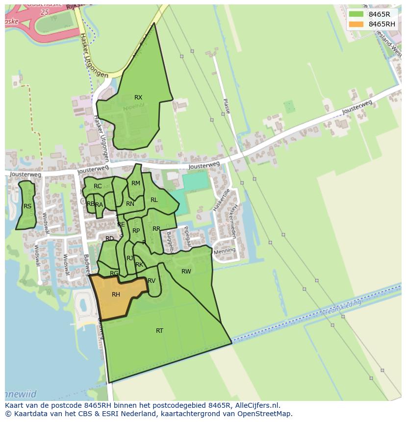 Afbeelding van het postcodegebied 8465 RH op de kaart.