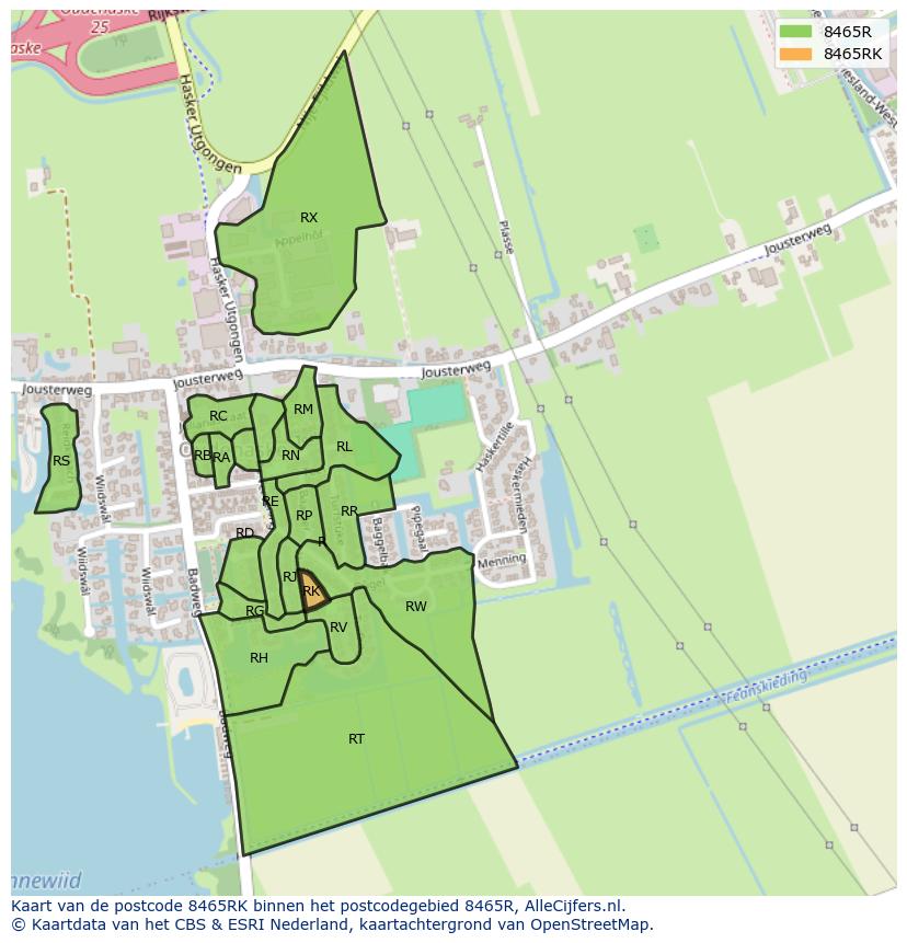 Afbeelding van het postcodegebied 8465 RK op de kaart.