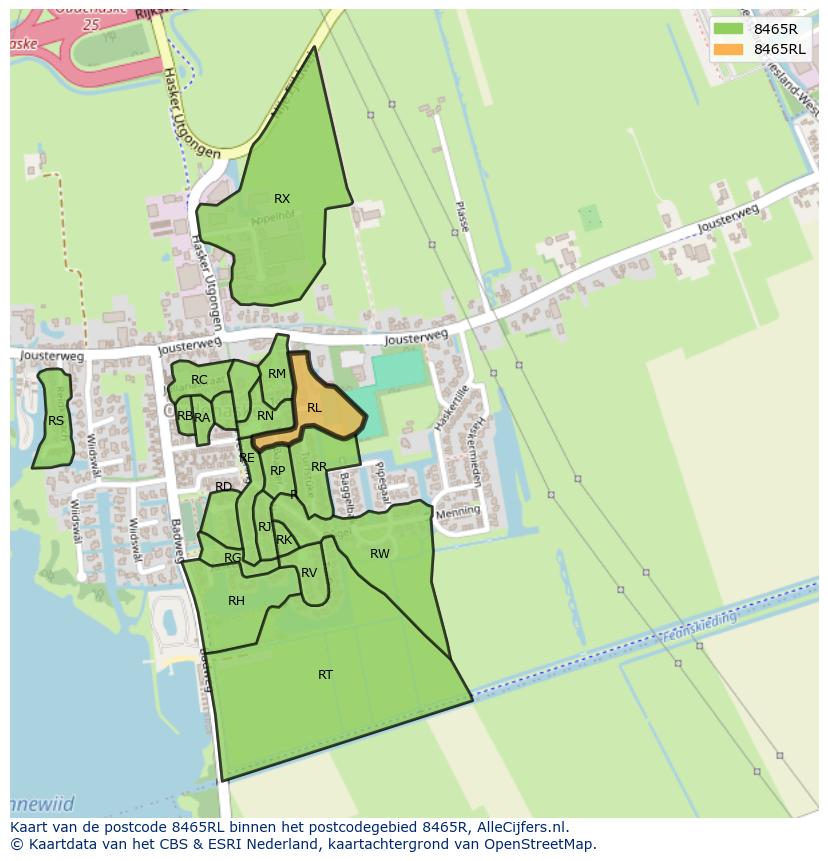 Afbeelding van het postcodegebied 8465 RL op de kaart.