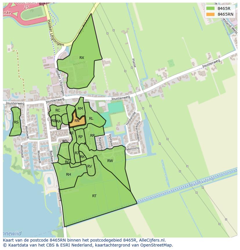 Afbeelding van het postcodegebied 8465 RN op de kaart.