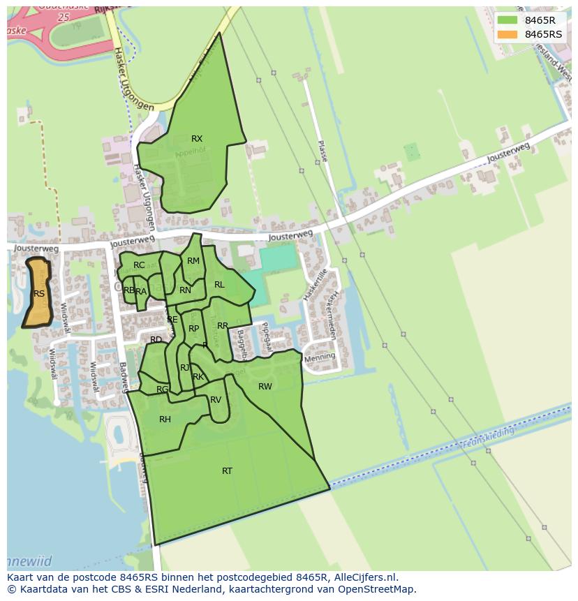 Afbeelding van het postcodegebied 8465 RS op de kaart.