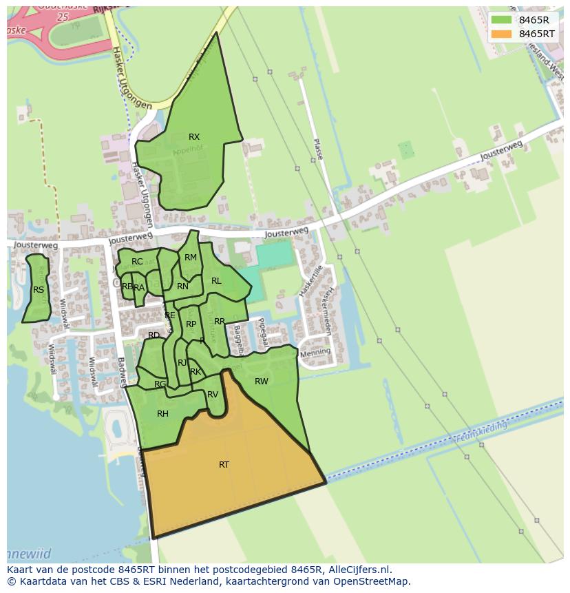 Afbeelding van het postcodegebied 8465 RT op de kaart.