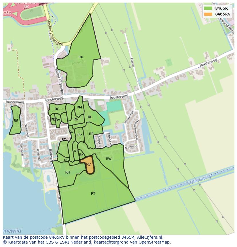 Afbeelding van het postcodegebied 8465 RV op de kaart.
