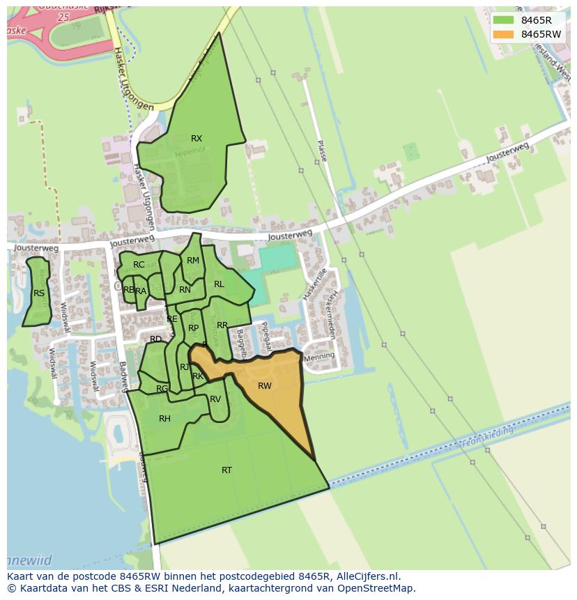 Afbeelding van het postcodegebied 8465 RW op de kaart.